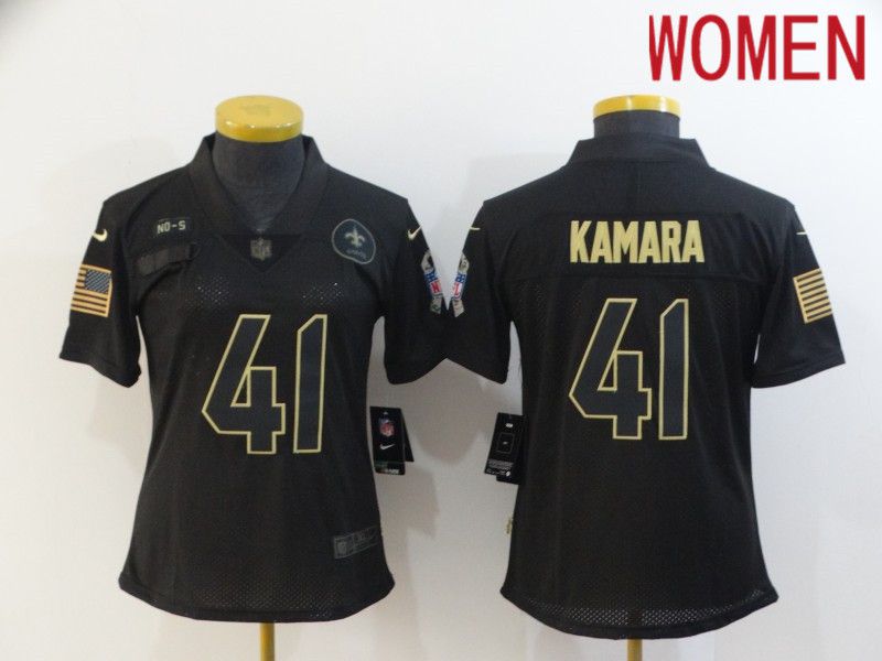 Women New Orleans Saints #41 Kamara Black Retro Gold Lettering 2020 Nike NFL Jersey